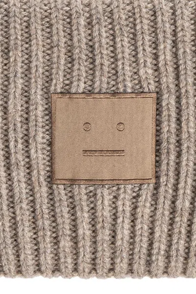 Acne Studios Wool Beanie With Logo In Brown