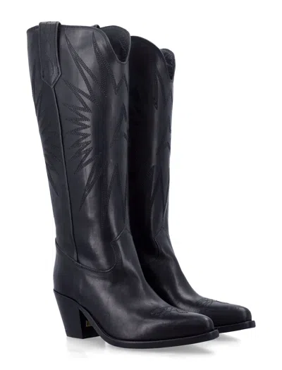 Golden Goose Wish Star Black Leather Boots In Blue