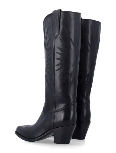 Golden Goose Wish Star Black Leather Boots In Blue