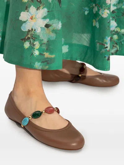Gianvito Rossi Shanti Mary Jane Leather Ballet Flats In Brown