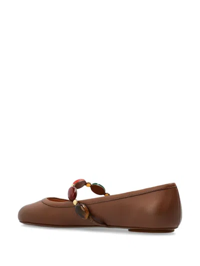Gianvito Rossi Shanti Mary Jane Leather Ballet Flats In Brown