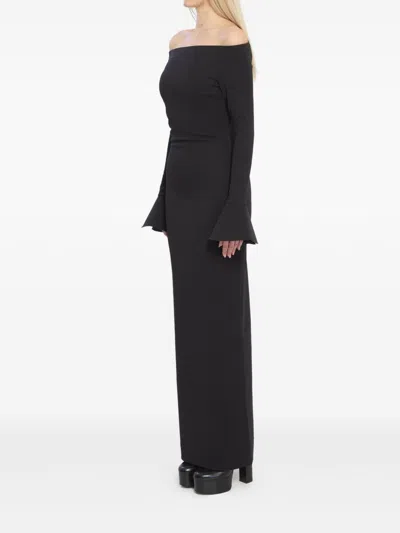 Solace London Anica Black Long Dress With Square Neckline And Flared Cuffs In Fabric Woman In Black