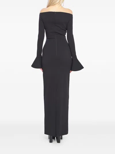 Solace London Anica Black Long Dress With Square Neckline And Flared Cuffs In Fabric Woman In Black