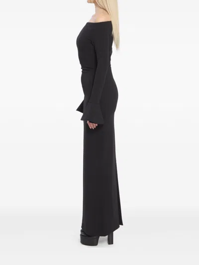 Solace London Anica Black Long Dress With Square Neckline And Flared Cuffs In Fabric Woman In Black