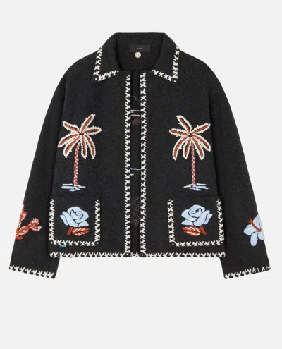 Alanui Remember Me Embroidered Palm-tree Jacket In Black