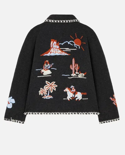 Alanui Remember Me Embroidered Palm-tree Jacket In Black