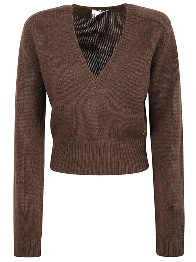 Ganni V-neck Sweater In Brown