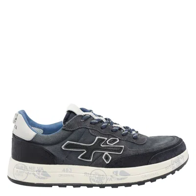 Premiata Layered White Sneakers With Textured Leather And Tpu Overlays In Black