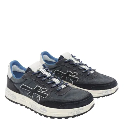 Premiata Layered White Sneakers With Textured Leather And Tpu Overlays In Black