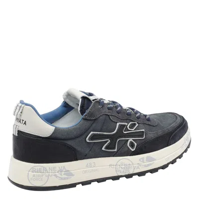 Premiata Layered White Sneakers With Textured Leather And Tpu Overlays In Black