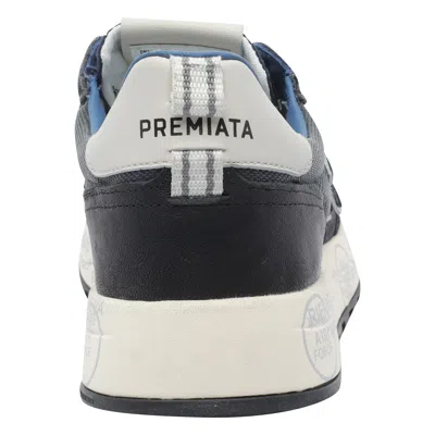 Premiata Layered White Sneakers With Textured Leather And Tpu Overlays In Black