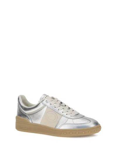 Valentino Laminated Leather Upvillage Sneakers In Silver