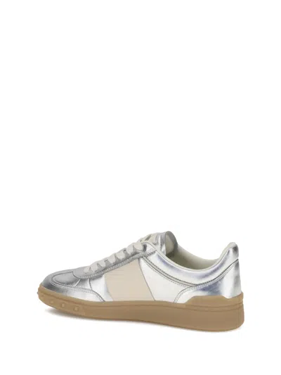Valentino Laminated Leather Upvillage Sneakers In Silver