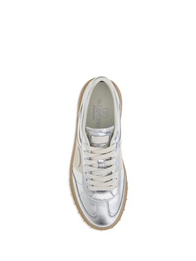 Valentino Laminated Leather Upvillage Sneakers In Silver