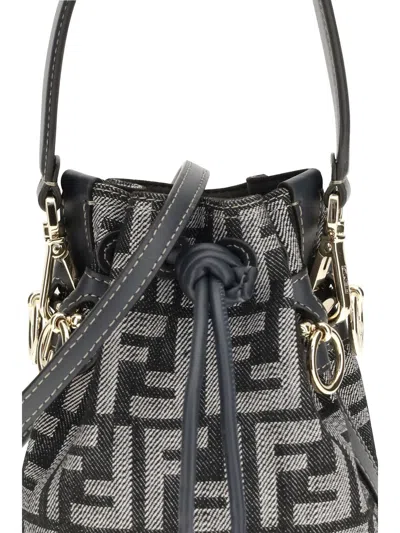 Fendi Mon Tresor Denim-effect Ff Jacquard Mini Bucket Bag