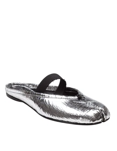 Maison Margiela Leather Tabi Mule With Broken Mirror Effect In Silver