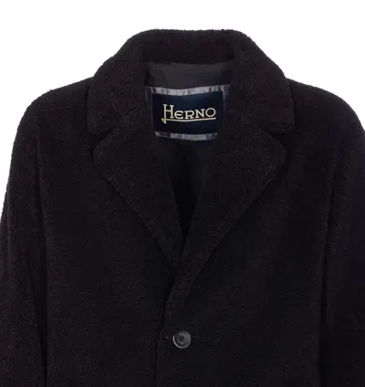 Herno Long Sleeve Notched Lapel Coat With Pockets In Black