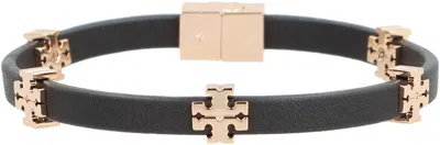 Tory Burch Eleanor Logo Charm Faux Leather Bracelet In Gray