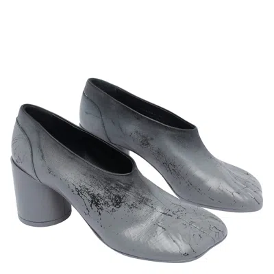 Mm6 Maison Margiela Stylish Block Heel Round Toe Pumps In Silver