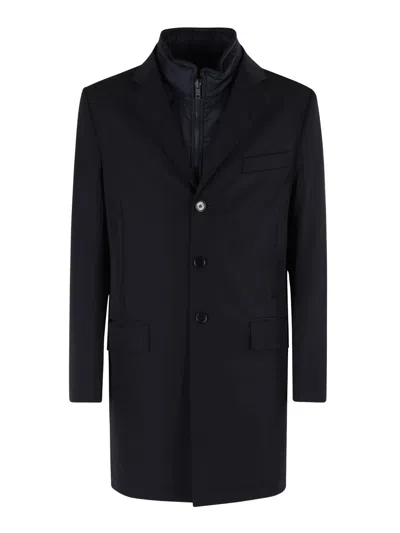 Fay Double-breasted Stand-up Collar Padded Coat In Black