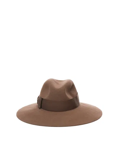 Borsalino Sophie Bow Ribbon Wide Brim Hat In Brown