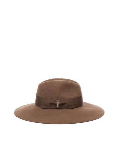 Borsalino Sophie Bow Ribbon Wide Brim Hat In Brown