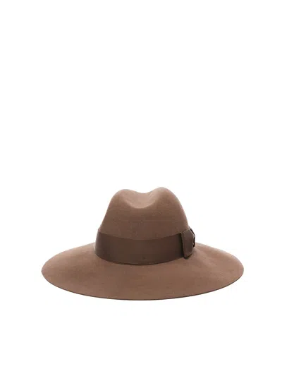 Borsalino Sophie Bow Ribbon Wide Brim Hat In Brown