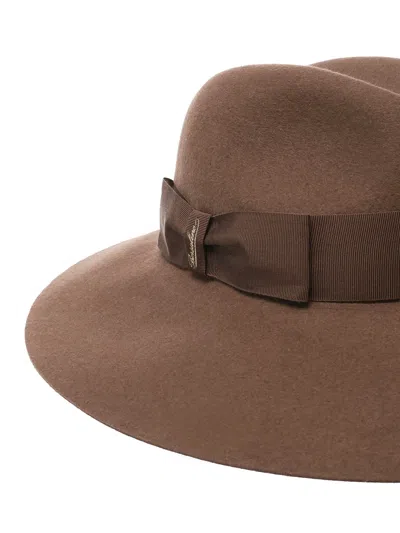 Borsalino Sophie Bow Ribbon Wide Brim Hat In Brown