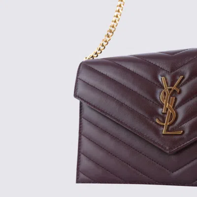 Saint Laurent Dark Red Leather Cassandre Mini Bag In Burgundy