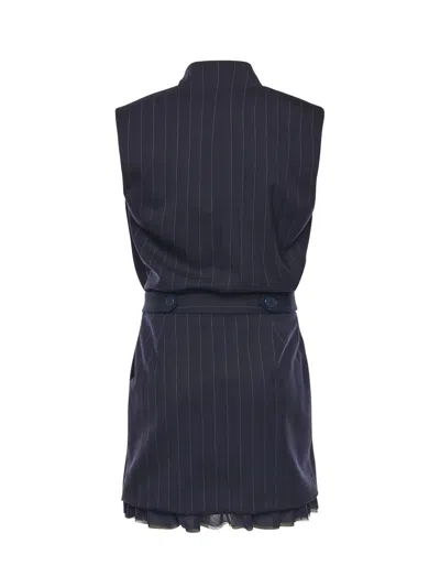 Pinko Short Sleeveless Dress In Houndstooth Wool In Blue