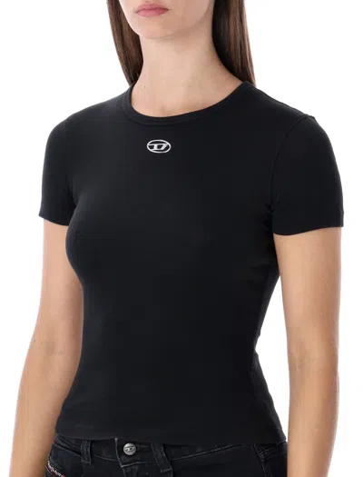 Diesel Black T-shirt With Logo On The Front And Ribbed Design In Cotton Woman In Black