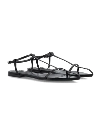 Jil Sander Tripon Leather Flat Sandals In Black