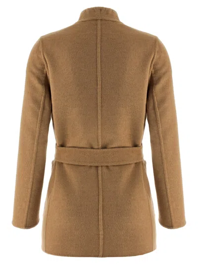 Max Mara Camel Double Drap Wrap Jacket In Nude