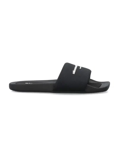 Alexander Wang Padded Logo Pool Slide Sandals Shoes In Black