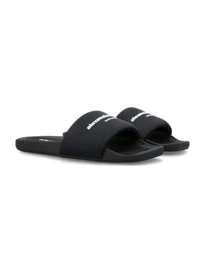 Alexander Wang Padded Logo Pool Slide Sandals Shoes In Black