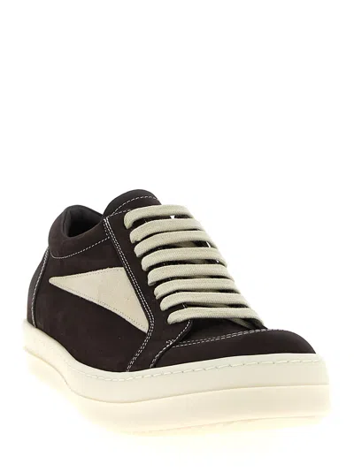 Rick Owens Low-top Suede Sneakers With Contrasting Leather Inserts In Brown