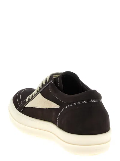 Rick Owens Low-top Suede Sneakers With Contrasting Leather Inserts In Brown