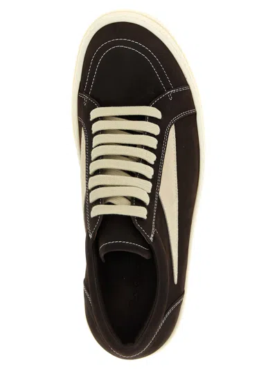 Rick Owens Low-top Suede Sneakers With Contrasting Leather Inserts In Brown