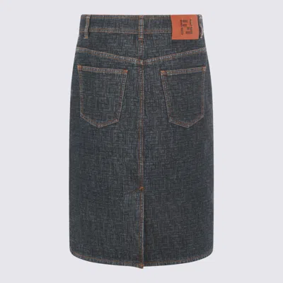Fendi Flared Midi Denim Skirt With All-over Quilted Ff Motif Clothing In Gray