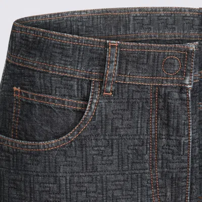 Fendi Flared Midi Denim Skirt With All-over Quilted Ff Motif Clothing In Gray