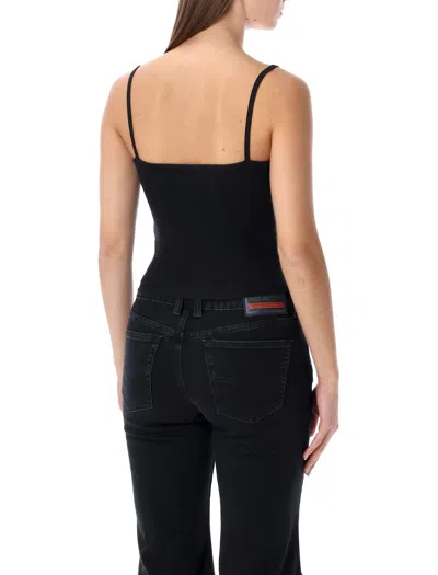 Diesel Ribbed Stretch Cotton Top With Metallic Oval D Logo In Black