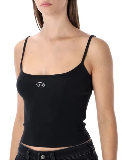 Diesel Ribbed Stretch Cotton Top With Metallic Oval D Logo In Black