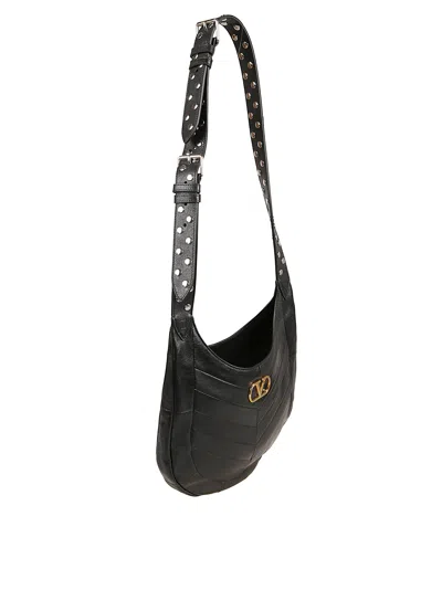 Valentino Garavani  Garavani Hoboho Small Hobo Bag In Chevron-patterned Nappa Leather Woman In Black