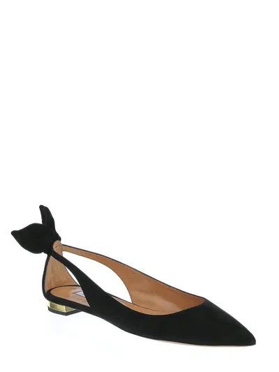 Aquazzura Forever Marilyn Cutout Ballet Flats In Black Suede
