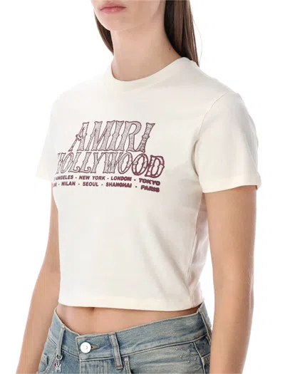 Amiri Hollywood Cotton Cropped Baby Tee In White