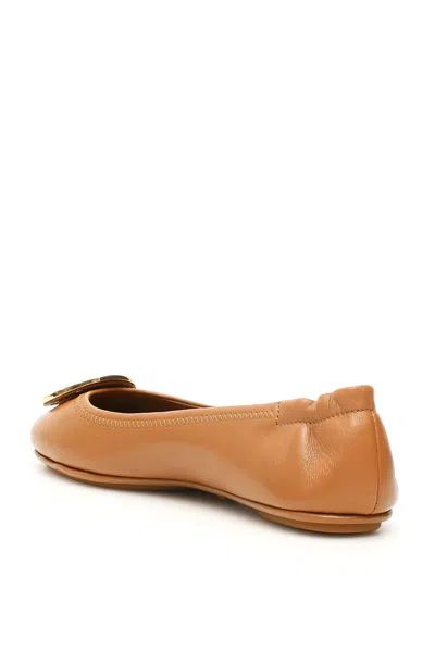 Tory Burch Brown Minnie Ballet Flats In Neutral