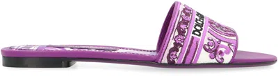 Dolce & Gabbana Leather And Fabric Slides In Purple