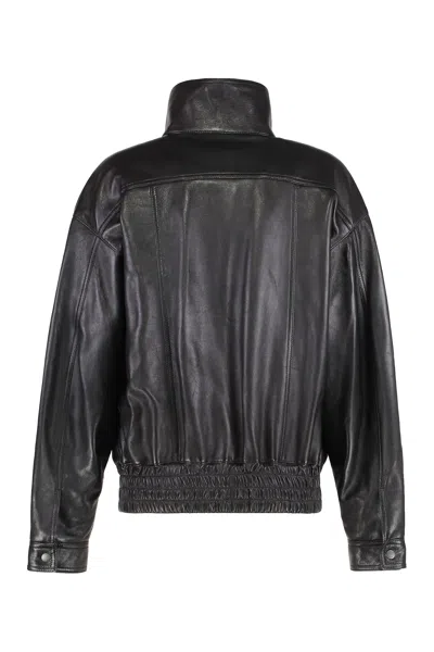 Saint Laurent Leather Lambskin Bomber In Black