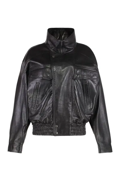 Saint Laurent Leather Lambskin Bomber In Black