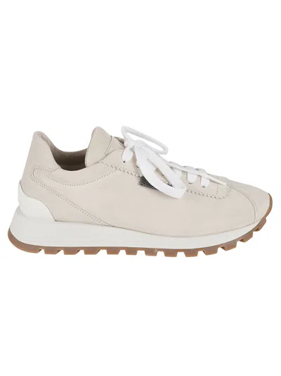 Brunello Cucinelli Suede Sneakers With Iconic Jewel Application In Brown